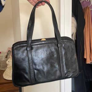 Vintage purse shoulder bag black gold clasp retro genuine leather